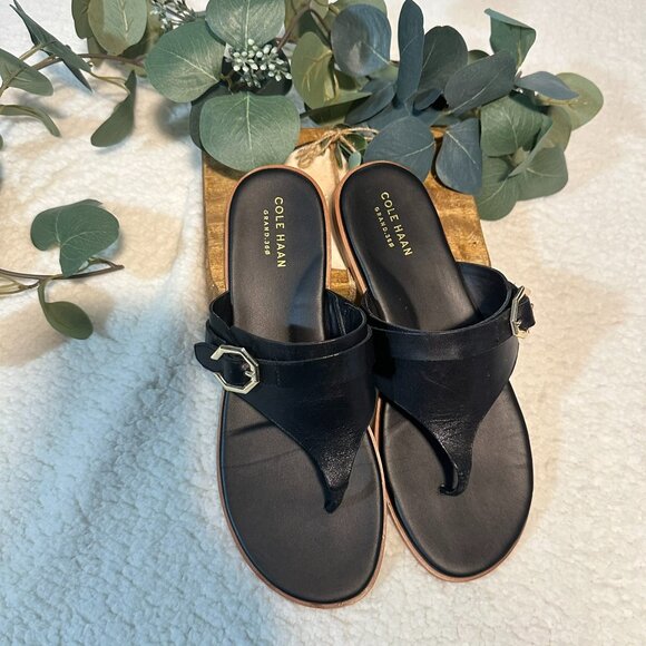Cole Haan Black Leather Sandals with Buckle Size 8 - Picture 1 of 8